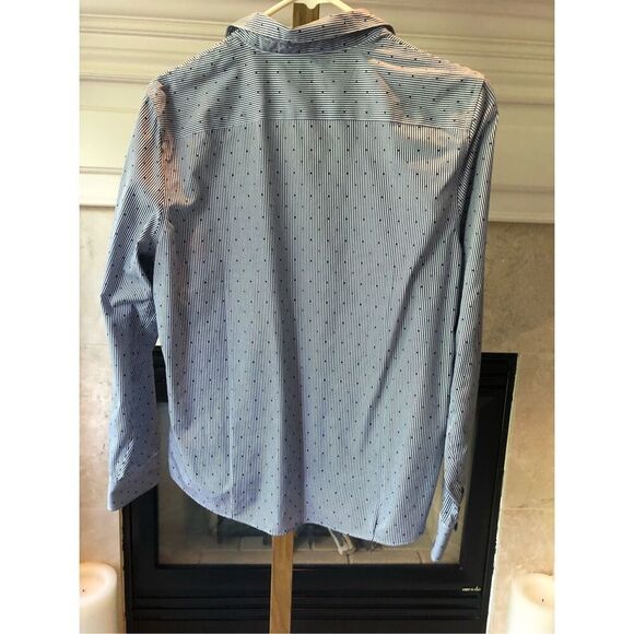 Lands End Women’s Blue Striped Collared Button Up Long Sleeve Blouse Size Petite - Picture 2 of 8